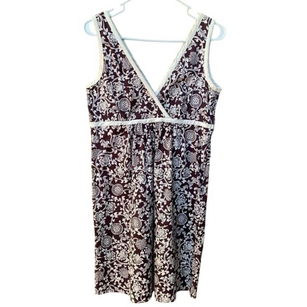Vintage Dress Babydoll Y2k Brown V-Neck Sleeveless Floral Empire‎ Waist 12